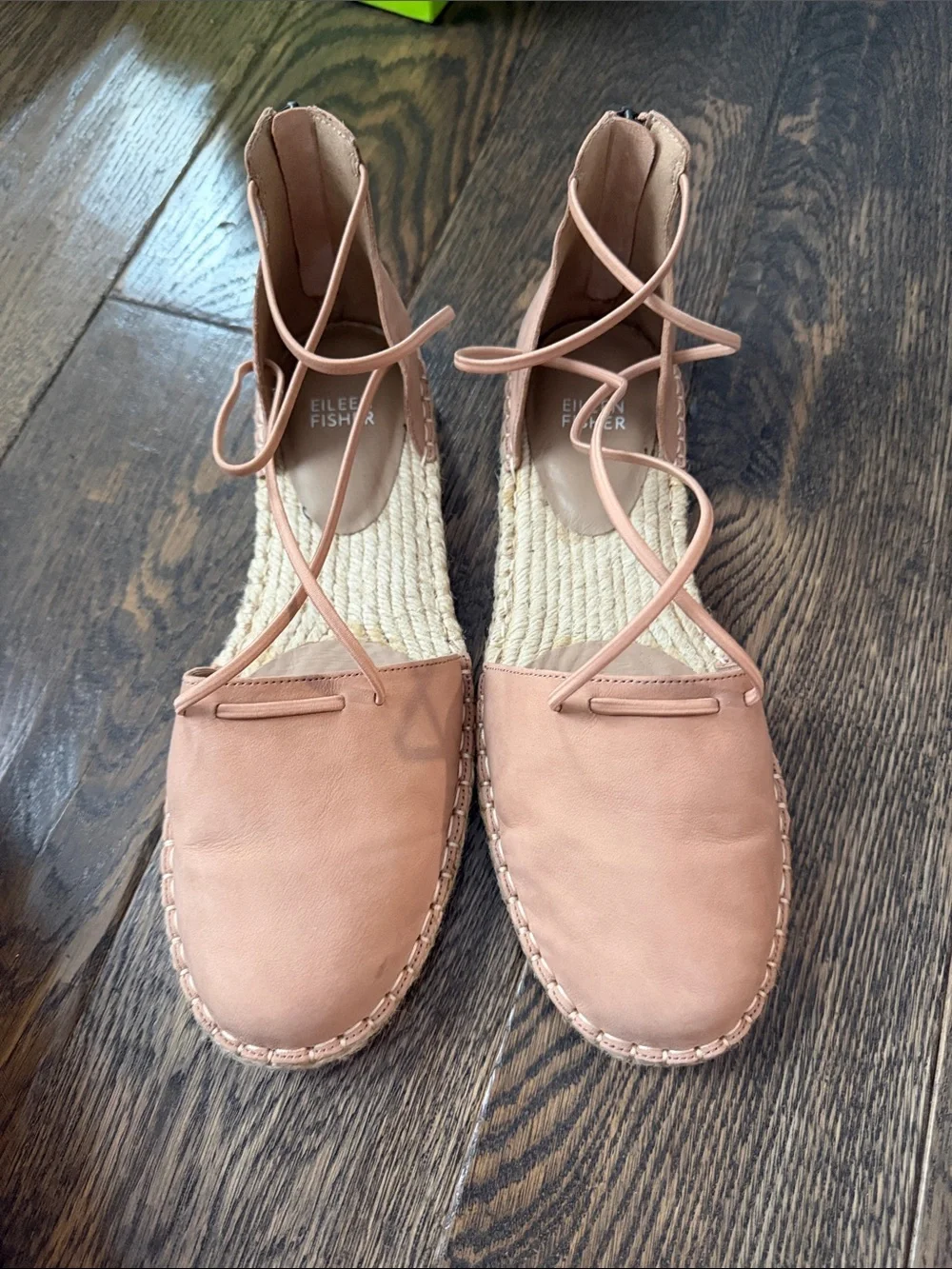 Eileen Fisher Peach Leather Espadrille Wrap Flats